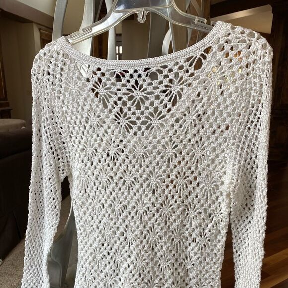 💼Beautiful Crocheted Sweater, Long Sleeve, V-neck - Picture 3 of 9